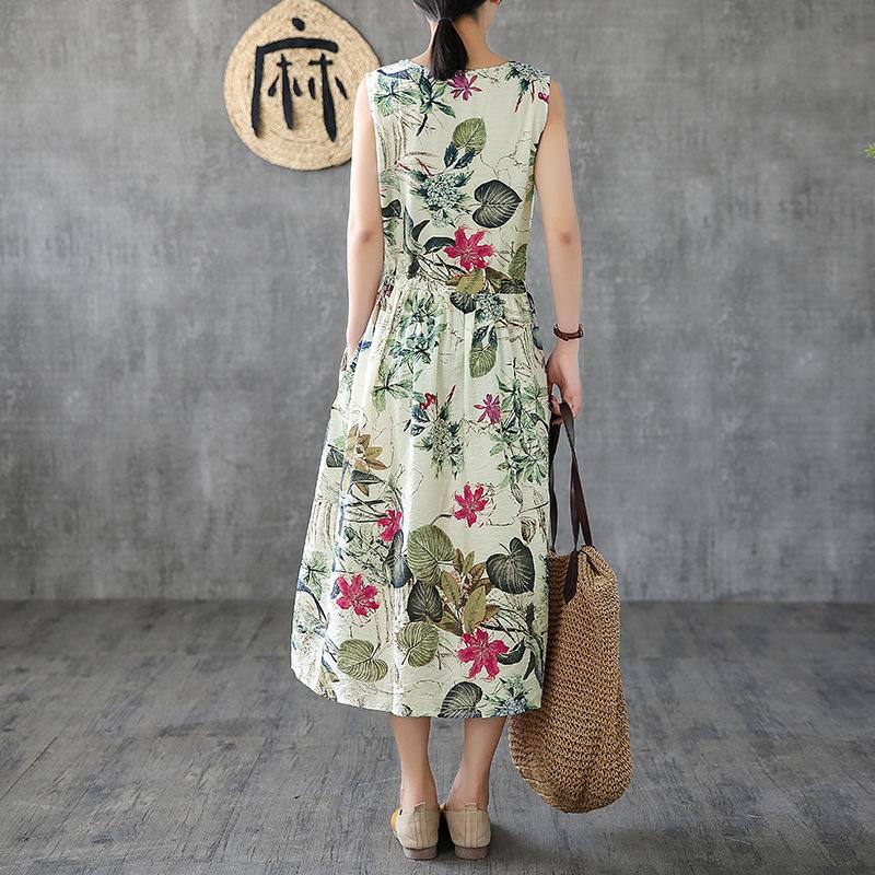 Summer Casual Plant Printed Sleeveless Dress