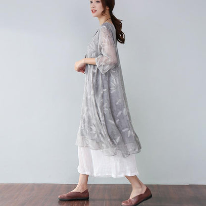 Summer Casual Plus Size Feather-Print Elegant Women's Dress