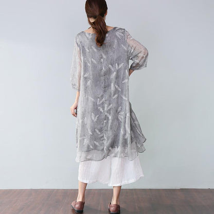 Summer Casual Plus Size Feather-Print Elegant Women's Dress