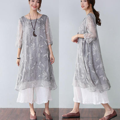 Summer Casual Plus Size Feather-Print Elegant Women's Dress