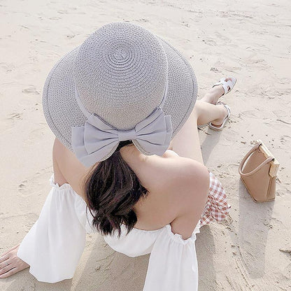 Summer Casual Solid Straw Bow Hat