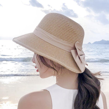 Summer Casual Solid Straw Bow Hat