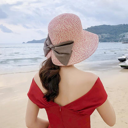 Summer Casual Solid Straw Bow Hat