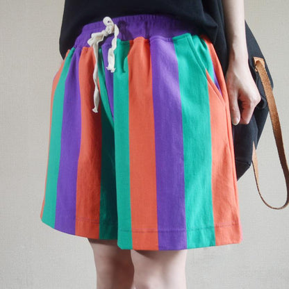 Summer Colored Stripes Casual Loose Shorts