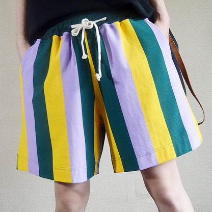 Summer Colored Stripes Casual Loose Shorts
