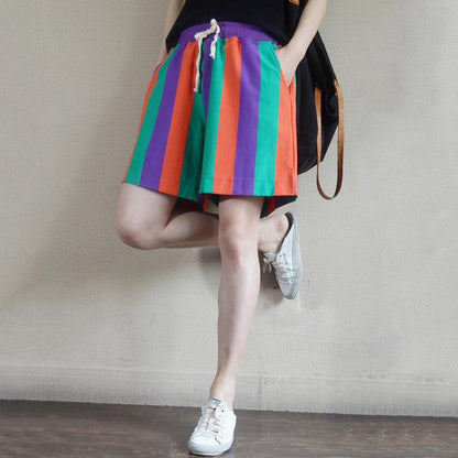 Summer Colored Stripes Casual Loose Shorts