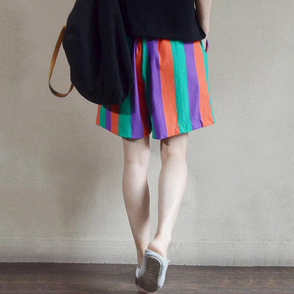Summer Colored Stripes Casual Loose Shorts