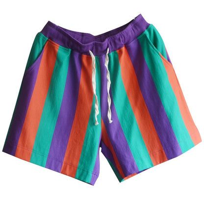 Summer Colored Stripes Casual Loose Shorts