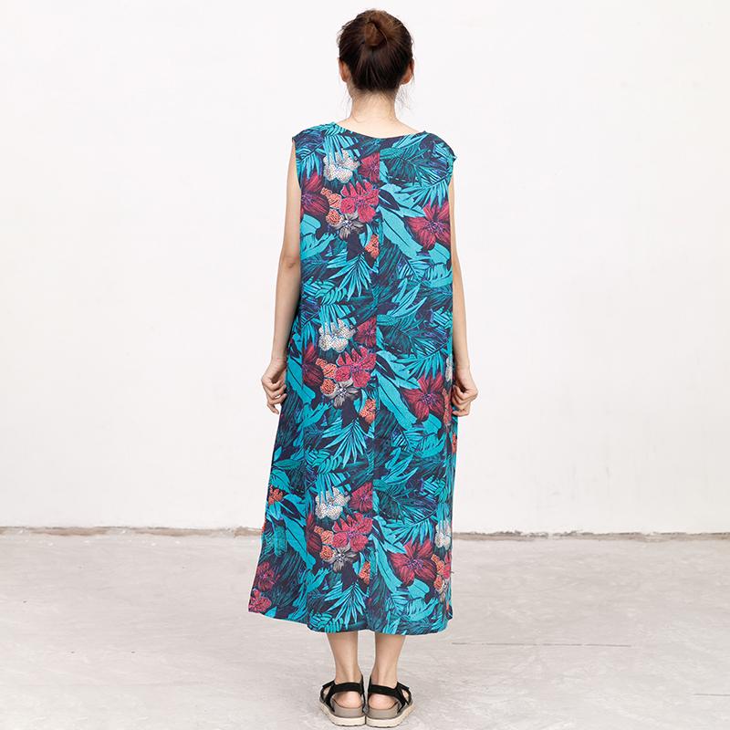 Summer Coloured Printed Round Neck Sleeveless Dress For Women