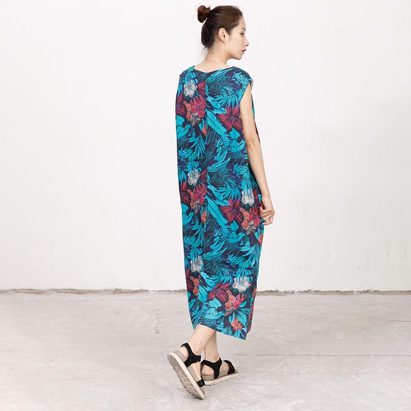 Summer Coloured Printed Round Neck Sleeveless Dress For Women