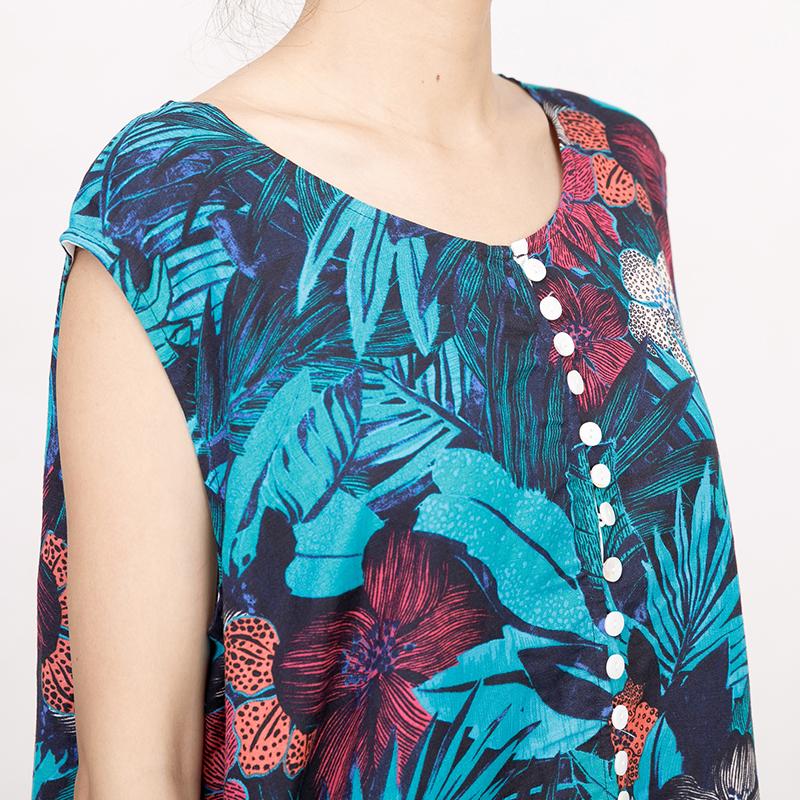 Summer Coloured Printed Round Neck Sleeveless Dress For Women