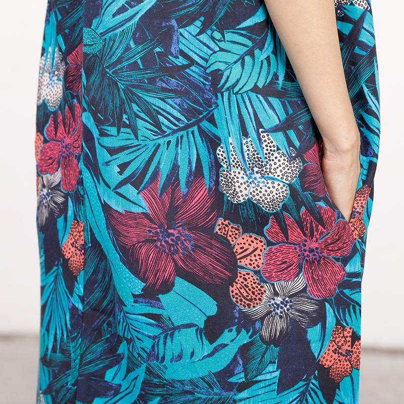 Summer Coloured Printed Round Neck Sleeveless Dress For Women