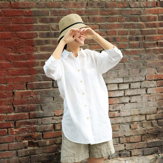 Summer Cool Casual Loose Linen White Shirt