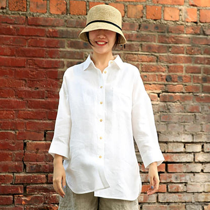 Summer Cool Casual Loose Linen White Shirt