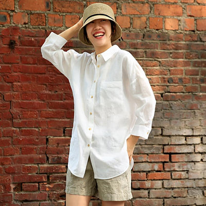 Summer Cool Casual Loose Linen White Shirt