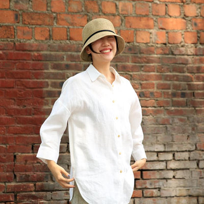 Summer Cool Casual Loose Linen White Shirt