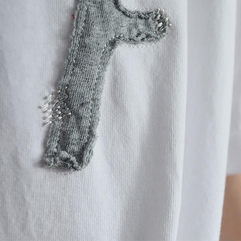 Summer Cotton Letter Spliced Short Sleeve T-shirt