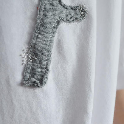 Summer Cotton Letter Spliced Short Sleeve T-shirt