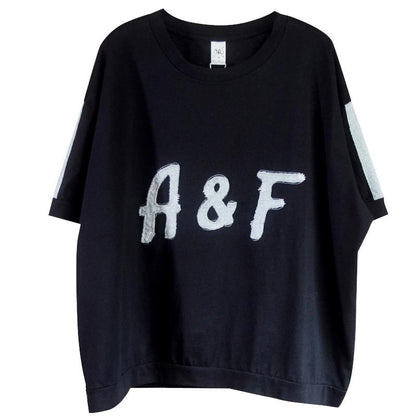 Summer Cotton Letter Spliced Short Sleeve T-shirt
