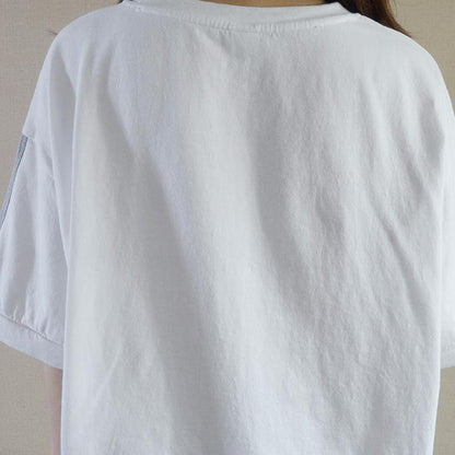 Summer Cotton Letter Spliced Short Sleeve T-shirt