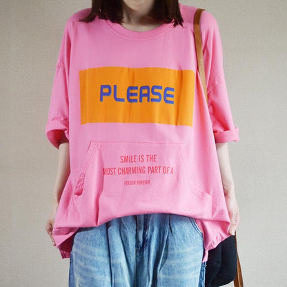 Summer Cotton New Literary Print Half Shirt