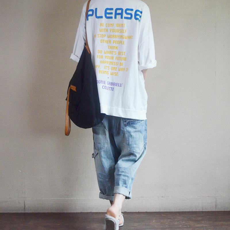 Summer Cotton New Literary Print Half Shirt