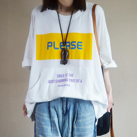 Summer Cotton New Literary Print Half Shirt