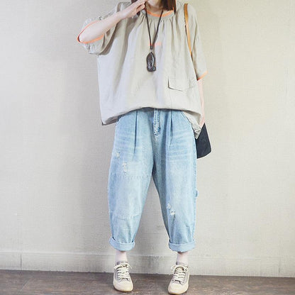 Summer Cotton Pockets Regular Short Sleeve T-shirt