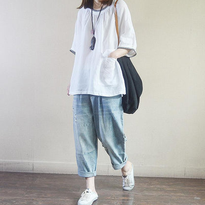 Summer Cotton Pockets Regular Short Sleeve T-shirt
