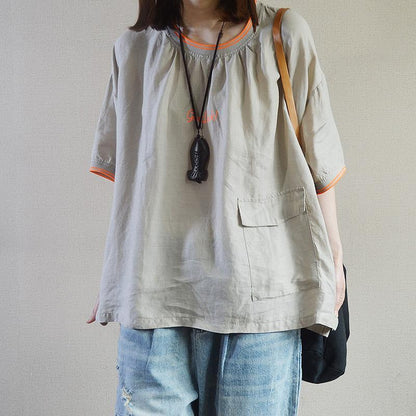 Summer Cotton Pockets Regular Short Sleeve T-shirt
