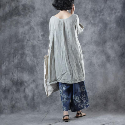 Summer Cotton Soild Asymmetric Three Quarter Sleeve Shirt