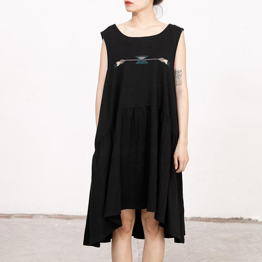 Summer Embroidery Sleeveless Loose Midi Dress