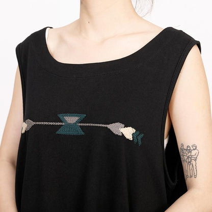 Summer Embroidery Sleeveless Loose Midi Dress