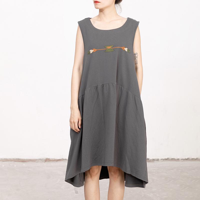 Summer Embroidery Sleeveless Loose Midi Dress