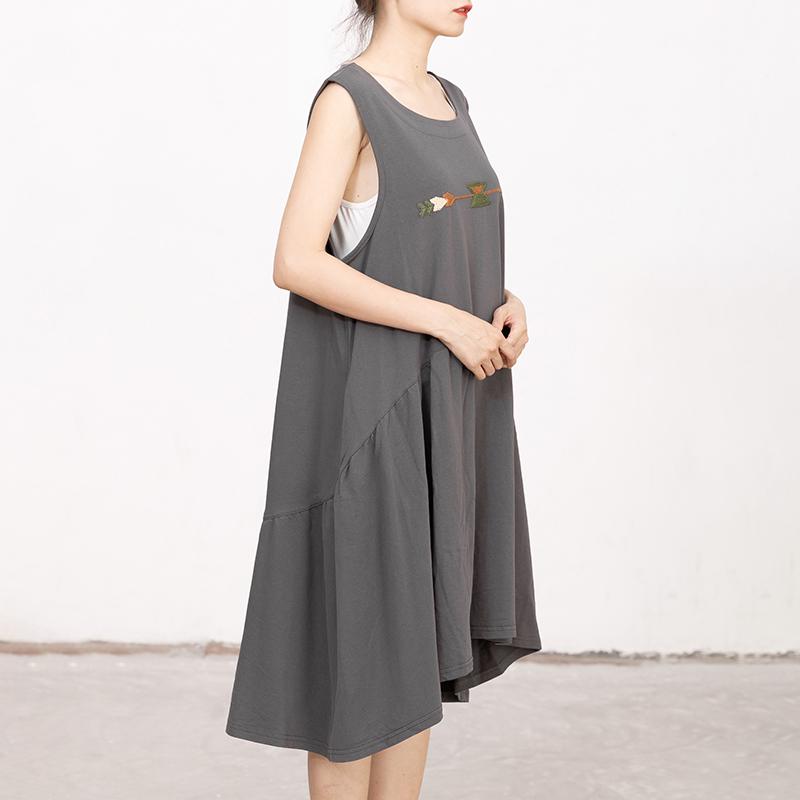 Summer Embroidery Sleeveless Loose Midi Dress