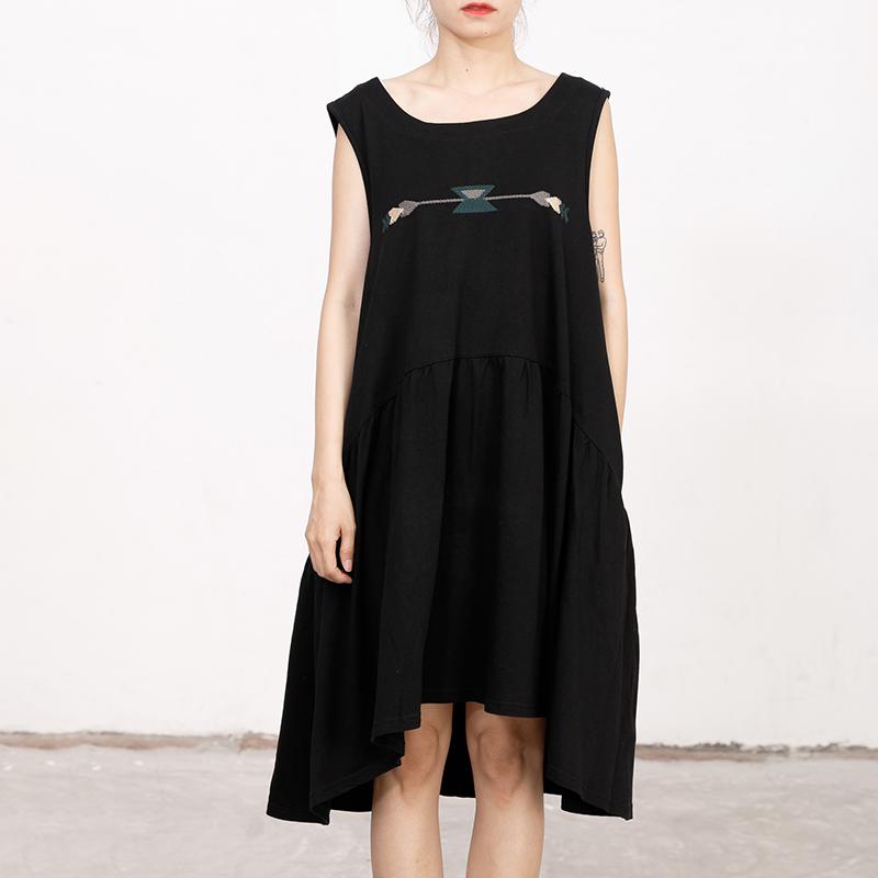 Summer Embroidery Sleeveless Loose Midi Dress