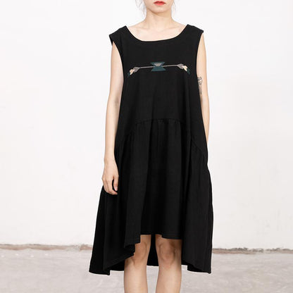 Summer Embroidery Sleeveless Loose Midi Dress
