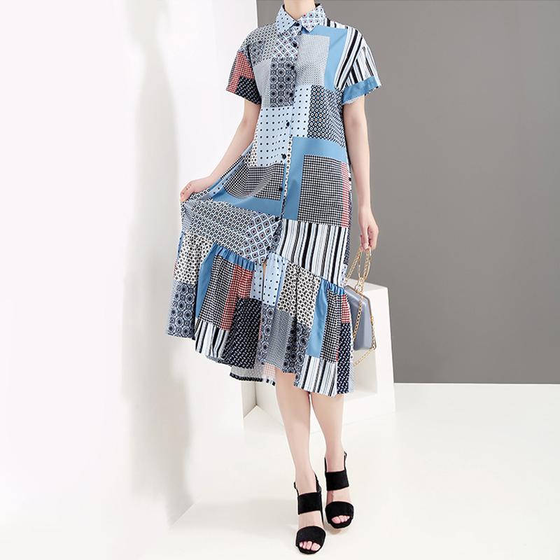 Summer Fashion Loose Printed Shirt Dress