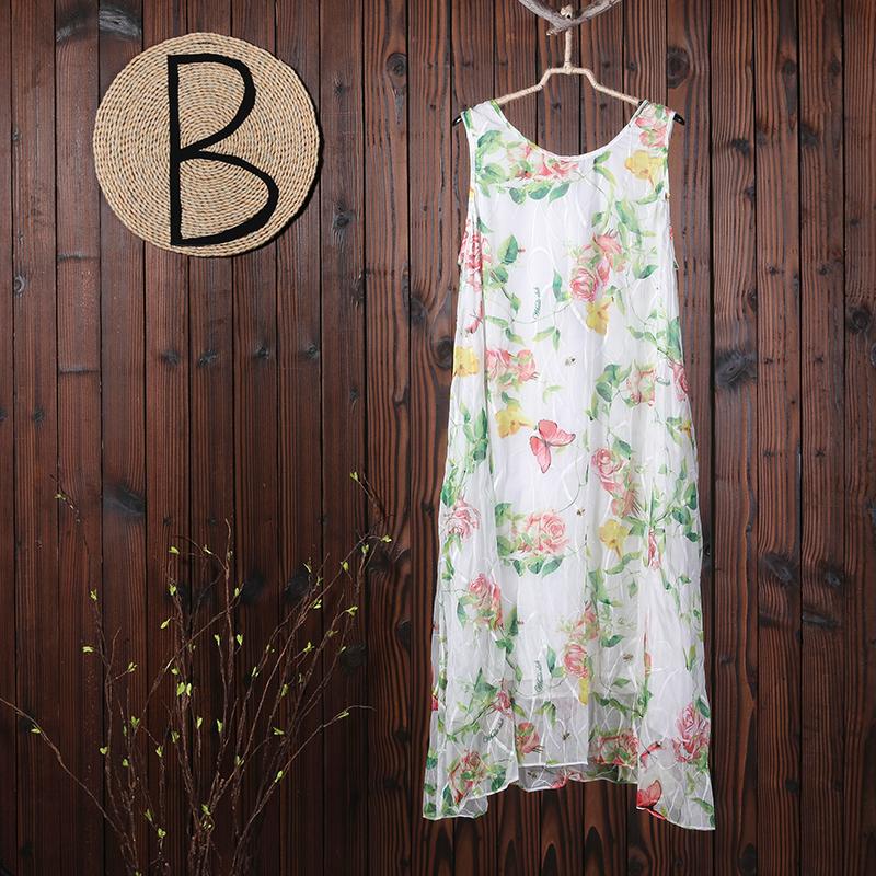 Summer Floral Printing Casual Sleeveless Loose Dress