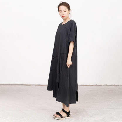 Summer High-low Hem Black Short Sleeve Lacing Dress