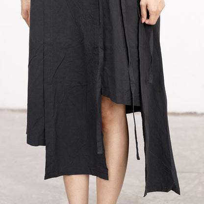Summer High-low Hem Black Short Sleeve Lacing Dress