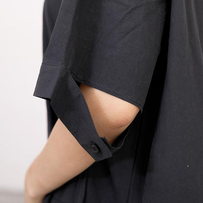 Summer High-low Hem Black Short Sleeve Lacing Dress
