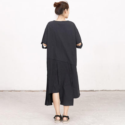Summer High-low Hem Black Short Sleeve Lacing Dress
