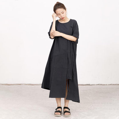 Summer High-low Hem Black Short Sleeve Lacing Dress