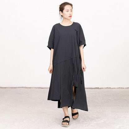 Summer High-low Hem Black Short Sleeve Lacing Dress