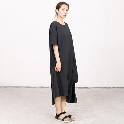 Summer High-low Hem Black Short Sleeve Lacing Dress