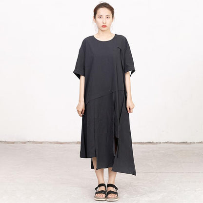 Summer High-low Hem Black Short Sleeve Lacing Dress