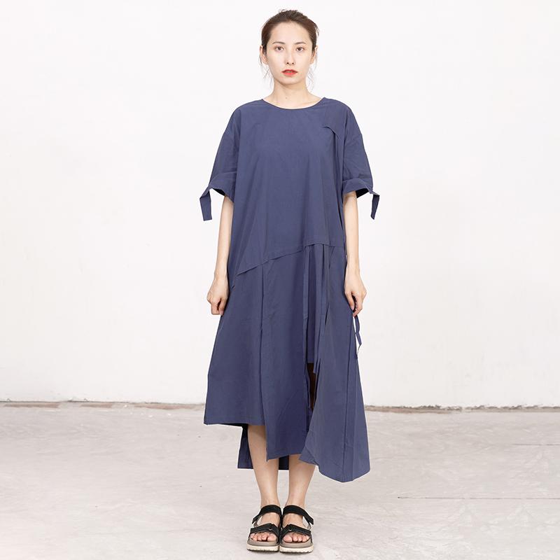 Summer High-low Hem Short Sleeve Lacing Dress