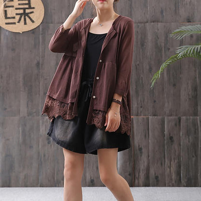 Summer Hollow Out Embroidery Spliced Vintage Blouse