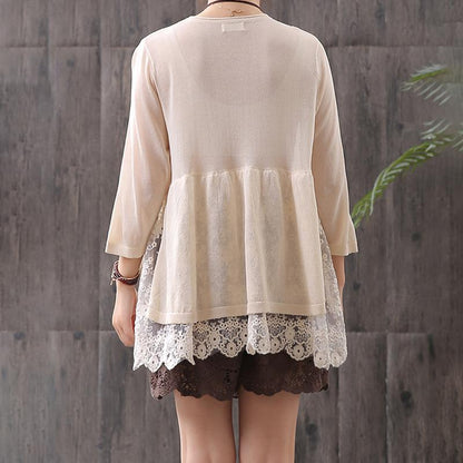 Summer Hollow Out Embroidery Spliced Vintage Blouse